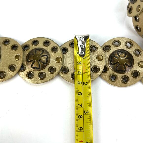 NY&C Wide Boho Brass Metal Accents Disc Leather Belt Y2k Grunge Small - Picture 7 of 8